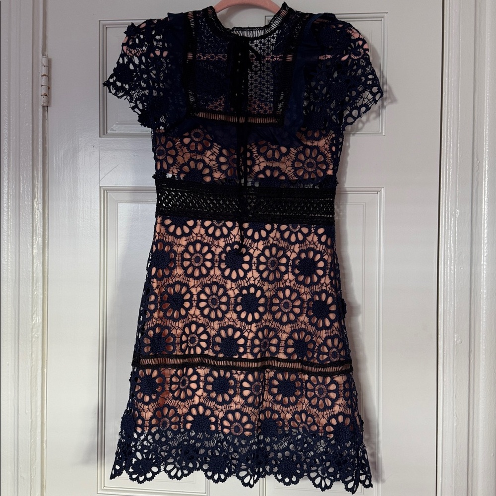 Lace Crochet Dress in Navy by Few Moda New York NWT
